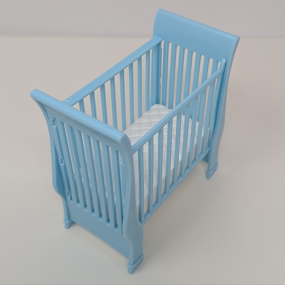 Barbie Happy Family Smart House Bassinet Crib Blue Rocking Horse Doll Vintage - Picture 3 of 7